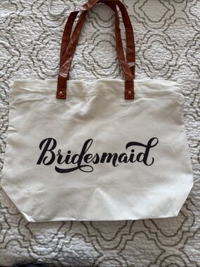 Bridesmaid Canvas Tote Bag with Brown Handles